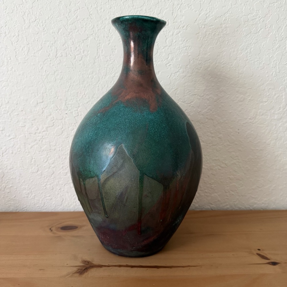 William K. Turner Raku Pottery Vase Large Copper Glaze Handmade Studio Art